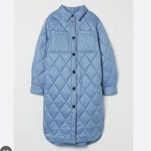 Blue quilted long jacket